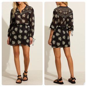 NWT Auguste The Label Azalea Boho Floral Blouson Faux Wrap Mini Dress US 0 XXS